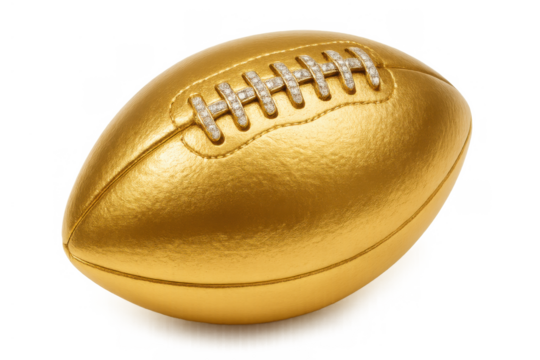 Golden american football with diamonds representing sport achievement, championship, luxury award and ultimate success