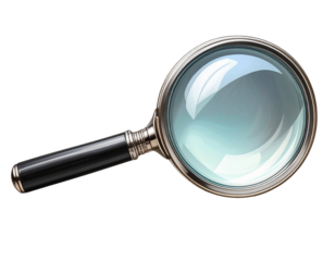 3D Render of Magnifying Glass Tilted at Angle, Casting Soft Shadow, Transparent Background
