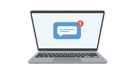 Laptop computer screen with a new message notification icon.