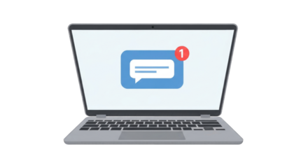 Laptop computer screen with a new message notification icon.