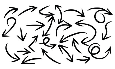 Collection of hand drawn arrows with different shapes isolated on