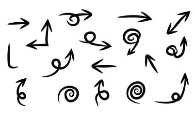 Set of various hand drawn arrows isolated on, vector elements