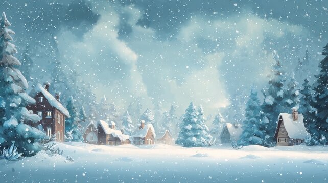 Magical christmas winter landscape with snow-covered trees, twinkling lights, and festive holiday atmosphere for merry christmas and happy new year greeting card - Powered by Adobe