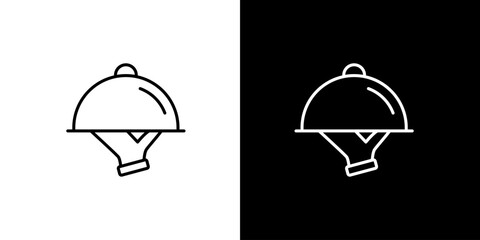 Hand holding a covered serving dish vector line icon. Simple outline symbol for food delivery, restaurant, and gourmet dining, isolated illustration element