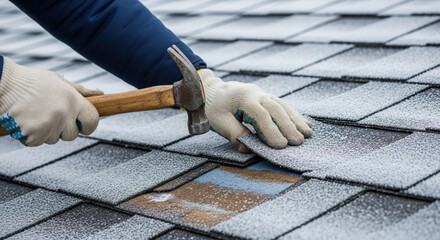 Repairing frosty roof shingles during winter