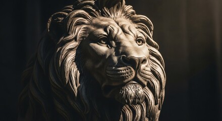 Close-up of a detailed marble lion sculpture, showcasing intricate carvings and textures.