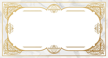 A formal flat design certificate border, elegantly blending subtle marble textures with intricate golden filigree and geometric elements, perfect for prestigious awards and documents.