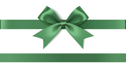 Obraz premium Decorative green bow with green ribbon isolated on white. Christmas, New Year or Patricks day decoration. Beautiful green gift bow. Vector stock illustration. Not AI