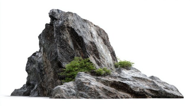 Rugged cliff stone formation with sharp textured edges standing on top of a mountain hill isolated against clean white background showcasing natural rocky structure and dramatic outdoor landscape elem - Powered by Adobe