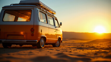 Digital nomad lifestyle concept, a mobile home parked in nature for off-grid living.