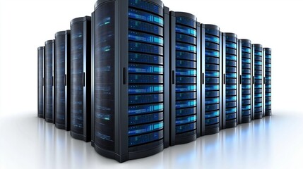 Modern data center with advanced server racks in blue light