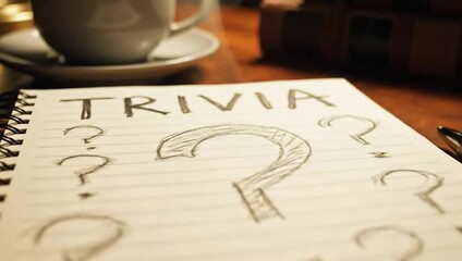 Trivia game concept with question marks pen and hot drink - Powered by Adobe