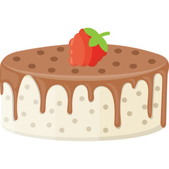 Round Chocolate Drizzle Cake with Cream Frosting and Strawberry Topping on Transparent Background Ideal for Dessert and Baking Themes