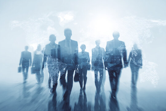 Silhouettes of Diverse Business People Walking Forward on a White Background