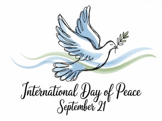 Fototapeta premium Symbolic dove carrying olive branch on international day of peace september twenty first