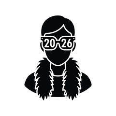 Stylish person silhouette with 2026 glasses and fur collar modern avatar icon