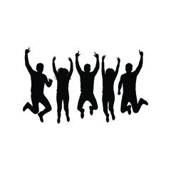 Joyful people jumping silhouette celebrating success happy group energetic movement freedom