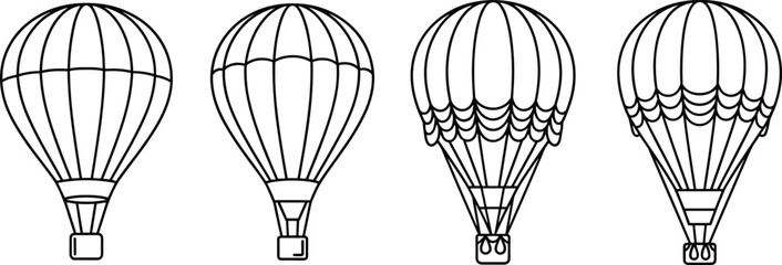 Hot air balloon sketch, aerial transport design, balloon silhouette vector, flat illustration, cad drawing flat vector illustrationHot