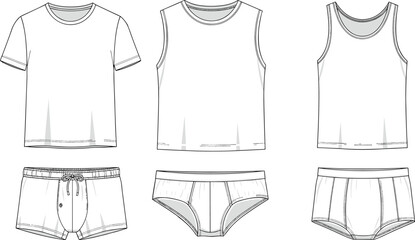 Men’s underwear sketch, loungewear technical drawing, fashion CAD, garment design, flat vector, apparel template, cad drawing flat vector illustration