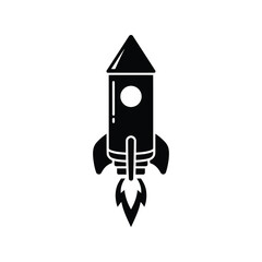 Black rocket ship launch vector illustration space travel exploration science fiction isolated eps graphic