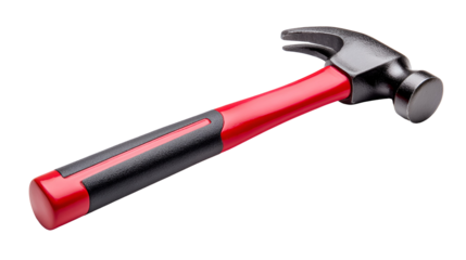 Red and black claw hammer isolated on transparent background
