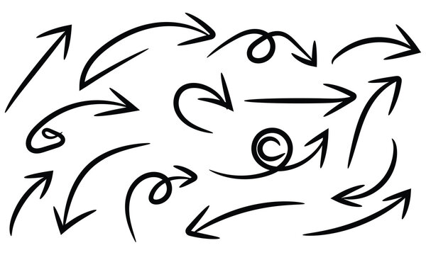 Hand drawn arrows isolated on, direction pointers and cursors