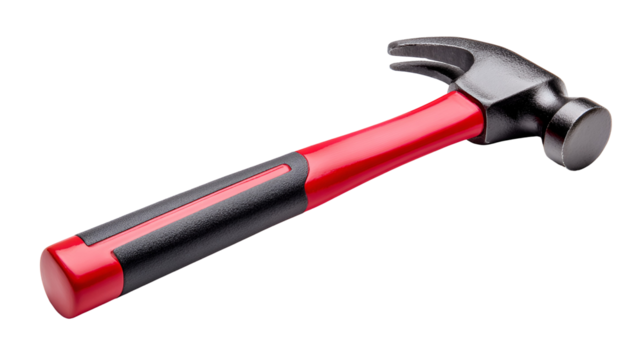 Red and black claw hammer isolated on transparent background