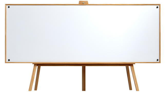 Blank white easel whiteboard isolated on transparent background
