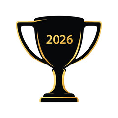 Golden 2026 trophy vector illustration new year award celebration achievement icon success symbol