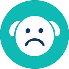 Sad face emoji icon with blue and white colors on transparent background representing negative emotion and unhappiness