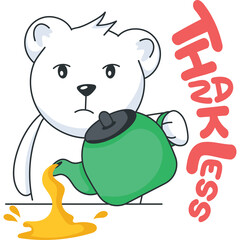 Sad White Bear Pouring Yellow Liquid From Green Teapot With Thankless Text Overlay Transparent Background