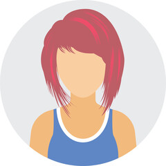 Round Portrait Of A Woman With Pink Hair And Blue Top On Transparent Background Representing A User Profile Icon