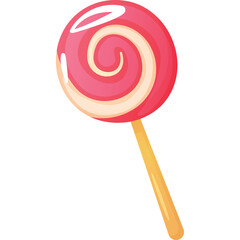 Round Swirl Lollipop Candy On A Wooden Stick With Pink And White Colors Isolated On White Background Studio Shot