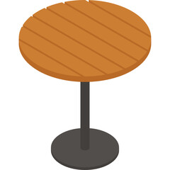 Round Wooden Table with Dark Pedestal Base on Transparent Background Minimalist Design Element