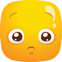 Round Yellow Character With Large Blue Eyes And A Small Mouth Expressing Sadness With Highlights On Its Forehead Against A White Background