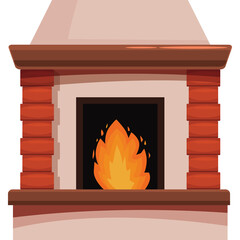 Rustic Brick Fireplace with Glowing Orange Flames and Transparent Background