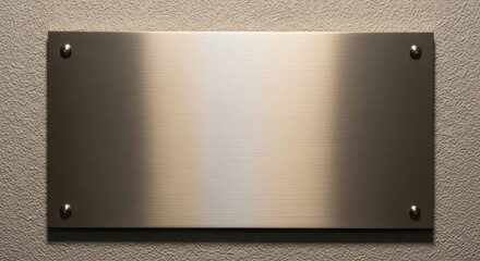 Blank brass plaque on textured wall with four mounting screws