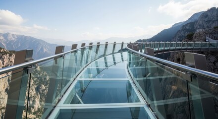 Breathtaking glass skywalk overlooking a mountain canyon