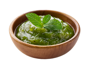 Mint chutney isolated on white background
