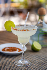 Refreshing Lime Margarita with Zesty Tajin Spice Rim