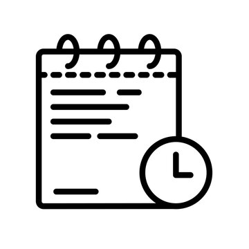 Notebook Document with Clock Line Icon: Report Analysis and Time Management