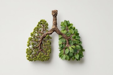 Lungs formed from bonsai trees, green and brown