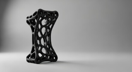 Abstract geometric structure with organic lattice design in black on gray background
