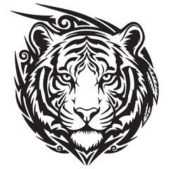 Stylized Black and White Tiger Head with Tribal Art Design