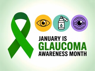 Green glaucoma awareness ribbon with eye icons and text for january awareness month