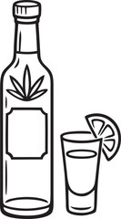 Tequila Bottle Line Art with Shot Glass and Lime