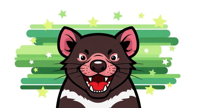 Cartoon tasmanian devil with stars and green stripes background