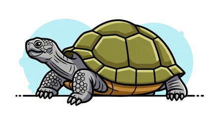 Fototapeta premium Cartoon tortoise illustration with green shell and blue background