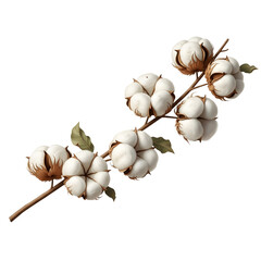 Elegant botanical illustration of a cotton twig with soft, white bolls, representing natural fabric and organic farming concepts