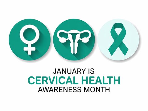 January is cervical health awareness month featuring symbols of womanhood and health